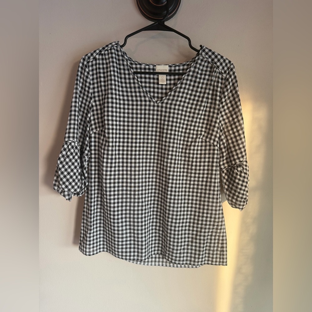 Chico's Black and White Gingham Blouse